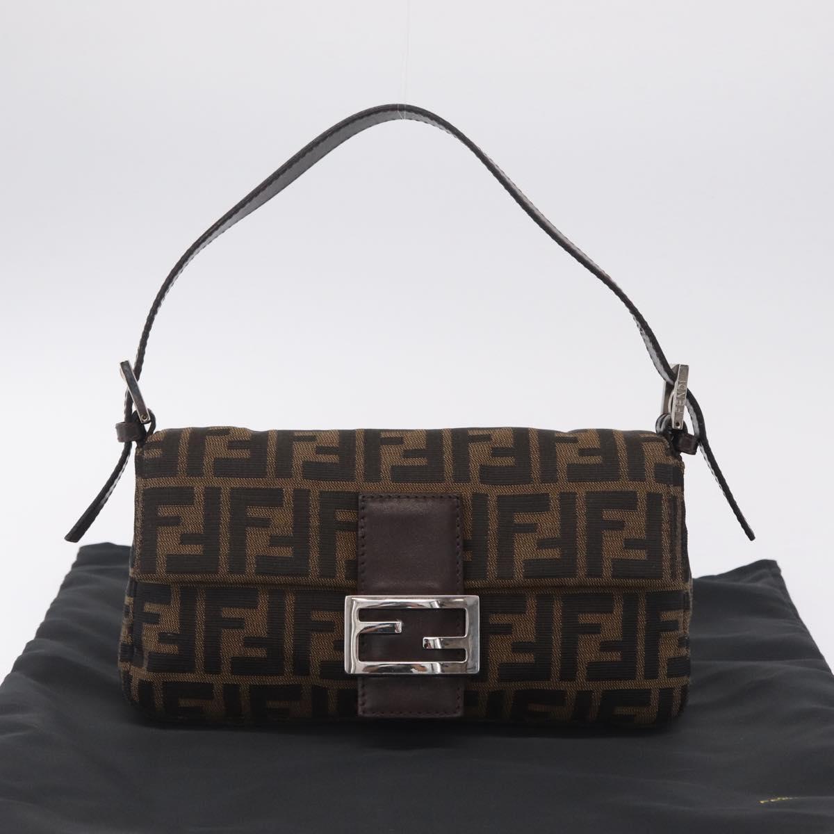FENDI Zucca Canvas Mamma Baguette Shoulder Bag Brown Black Auth 209289V