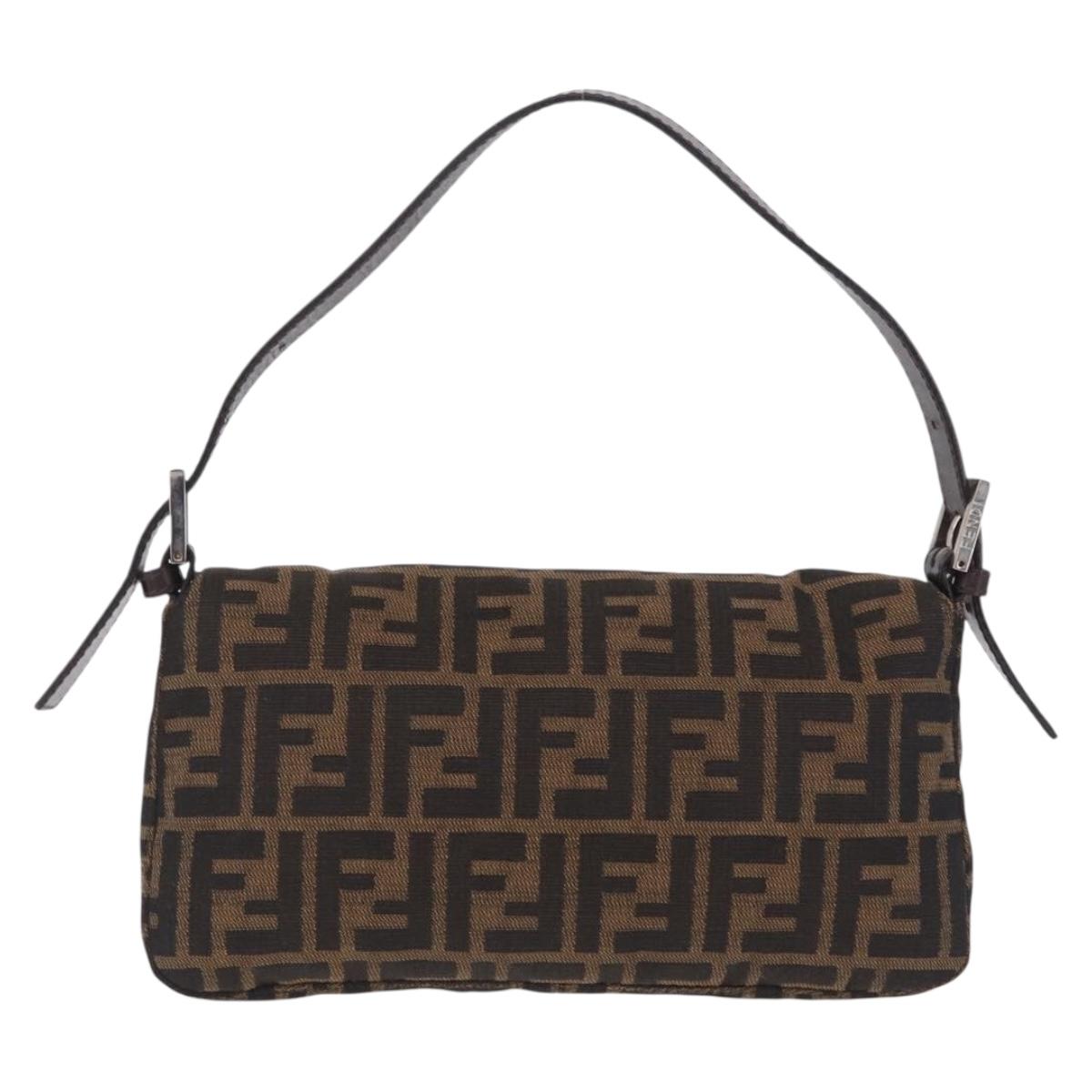 FENDI Zucca Canvas Mamma Baguette Shoulder Bag Brown Black Auth 209289V
