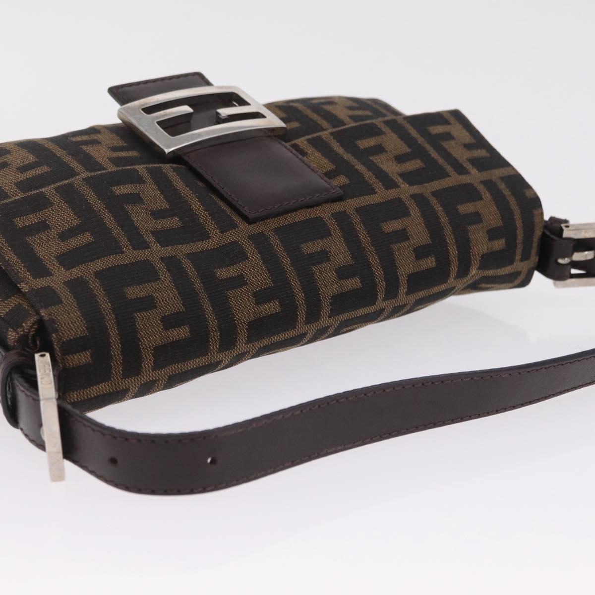 FENDI Zucca Canvas Mamma Baguette Shoulder Bag Brown Black Auth 209289V