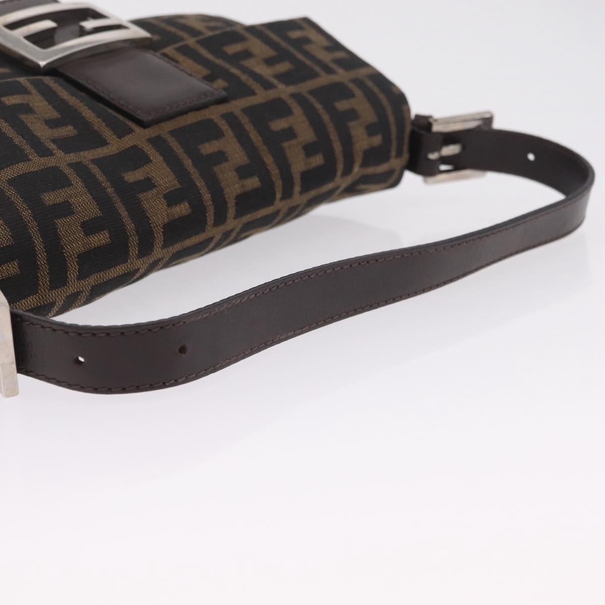 FENDI Zucca Canvas Mamma Baguette Shoulder Bag Brown Black Auth 209289V