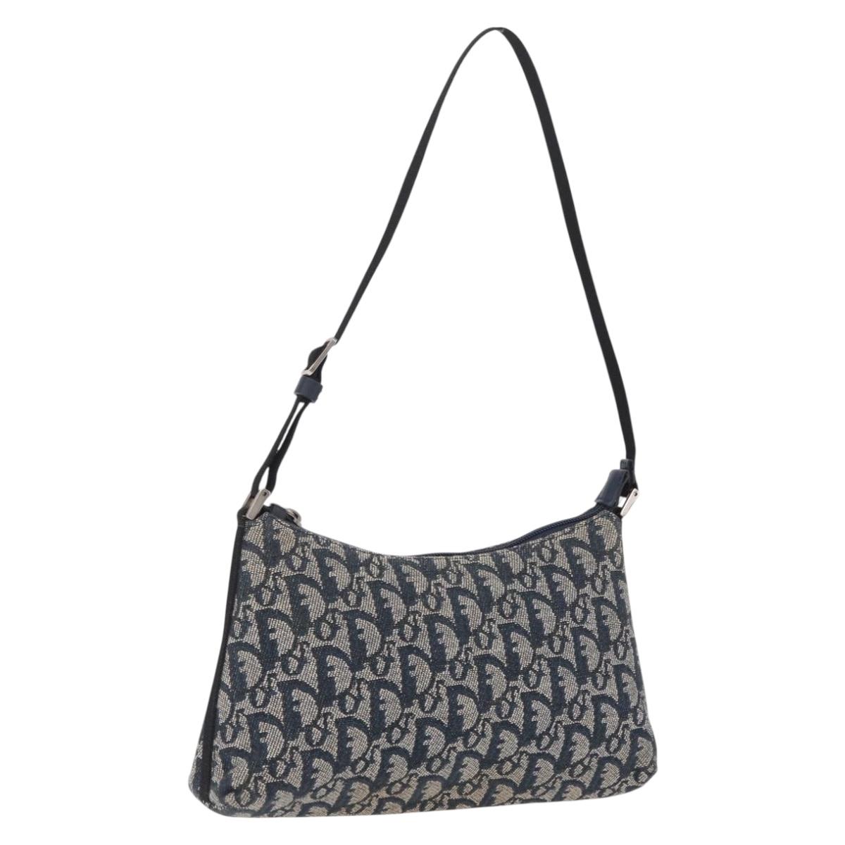 Christian Dior Trotter Canvas Accessory Pouch Navy Silver Auth 209296