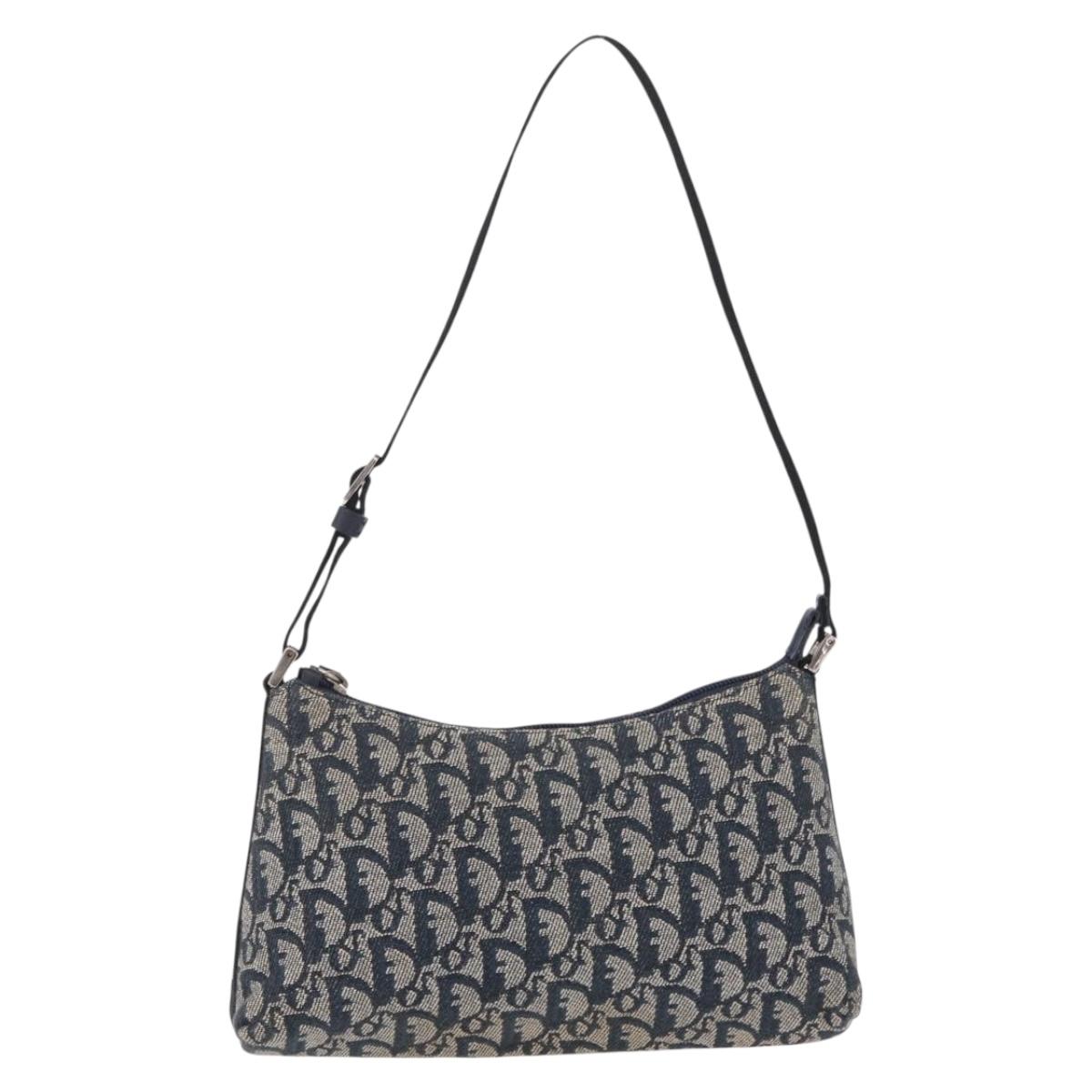 Christian Dior Trotter Canvas Accessory Pouch Navy Silver Auth 209296