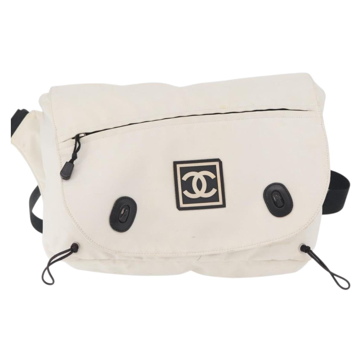 CHANEL Sports Line Shoulder Bag Nylon White Silver CC Auth 209311