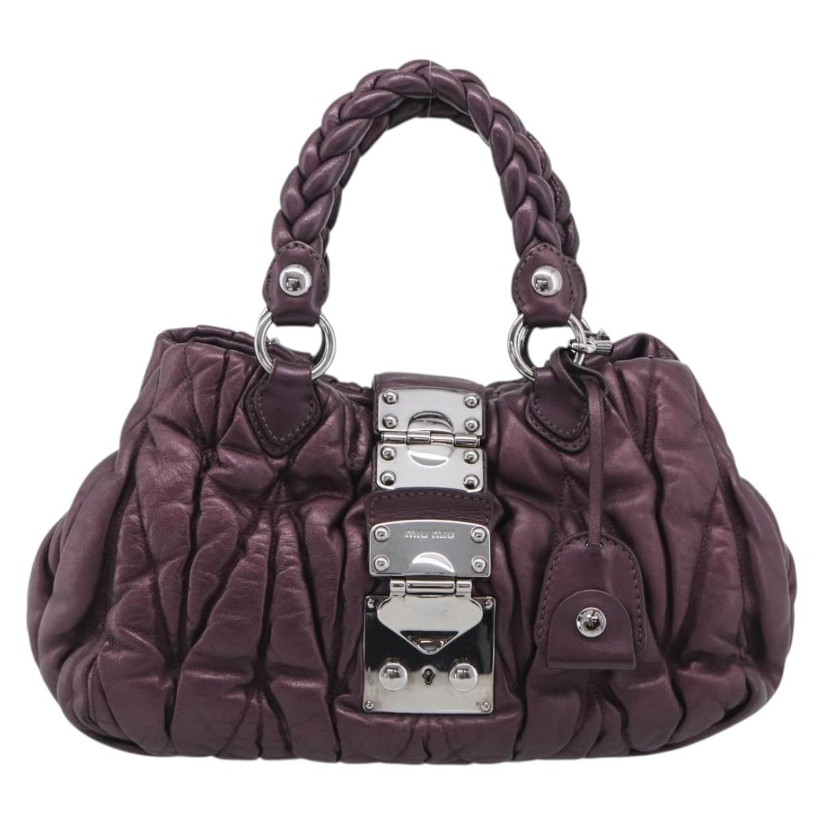 Miu Miu Hand Bag Leather 2way Purple Silver Auth 209320V