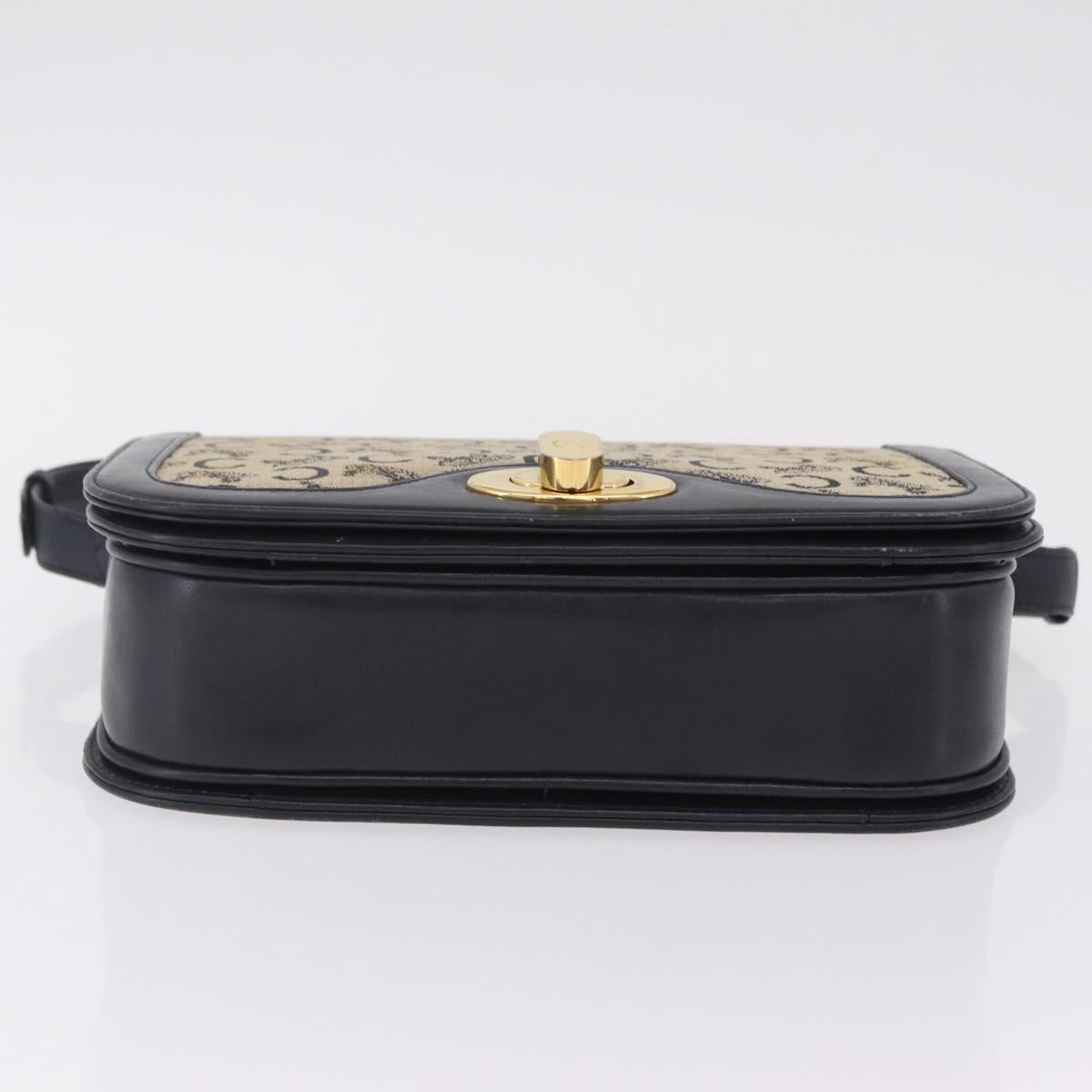 CELINE C Macadam Canvas Shoulder Bag Navy Gold Auth 209321