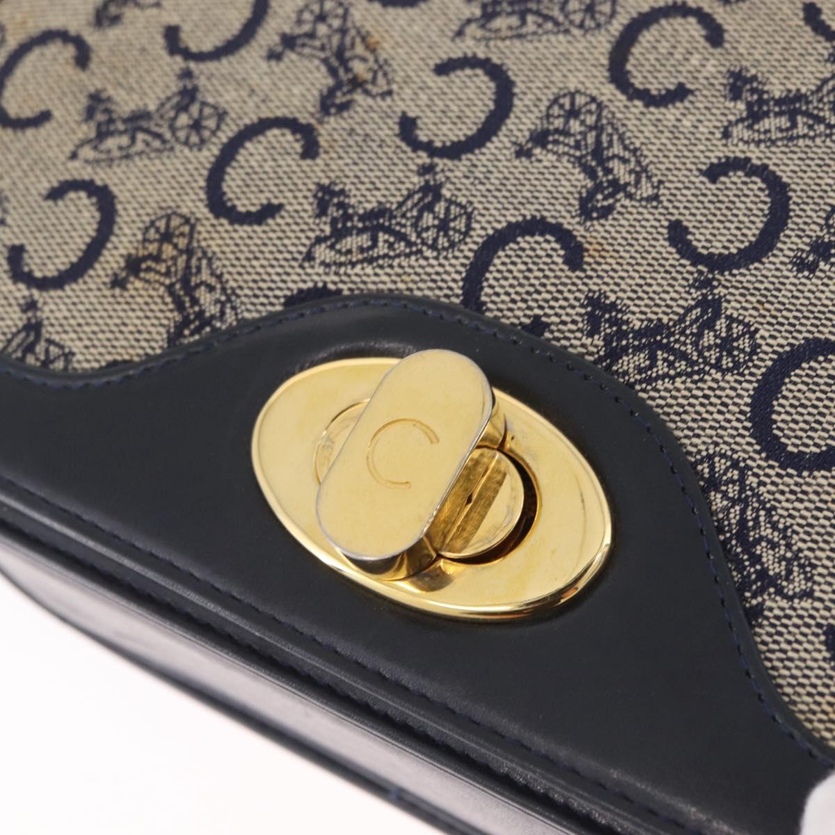 CELINE C Macadam Canvas Shoulder Bag Navy Gold Auth 209321