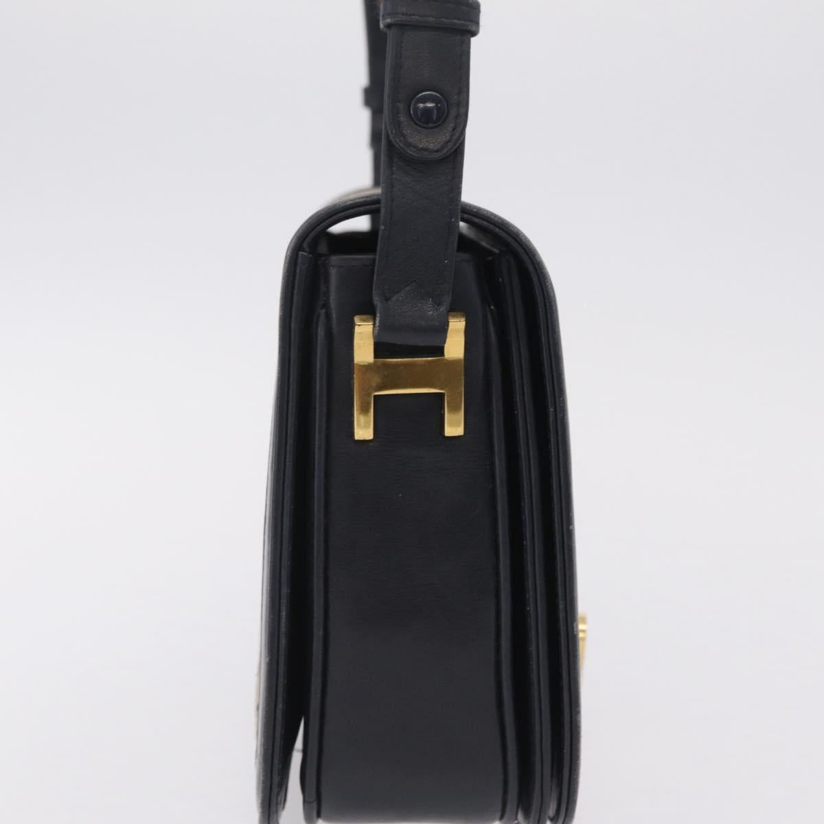 CELINE C Macadam Canvas Shoulder Bag Navy Gold Auth 209321