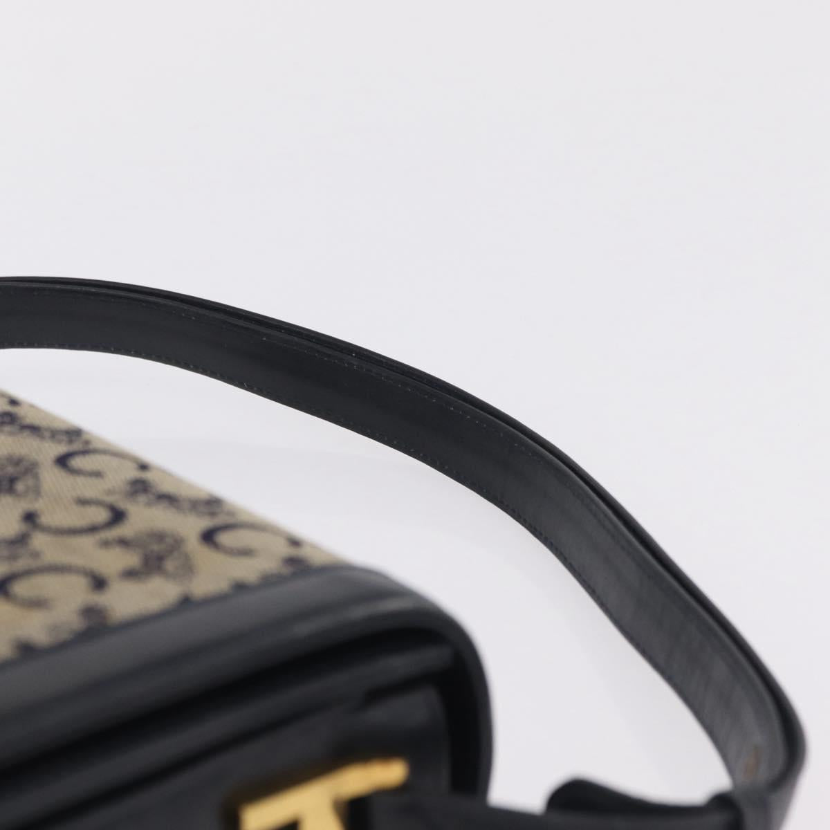 CELINE C Macadam Canvas Shoulder Bag Navy Gold Auth 209321