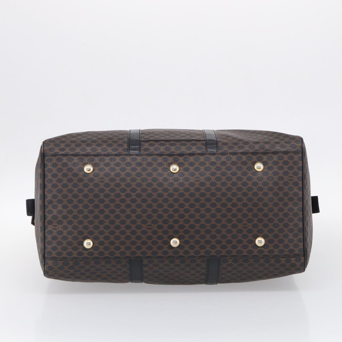 CELINE Macadam Canvas Boston Bag PVC Leather Black Gold Auth 209324V