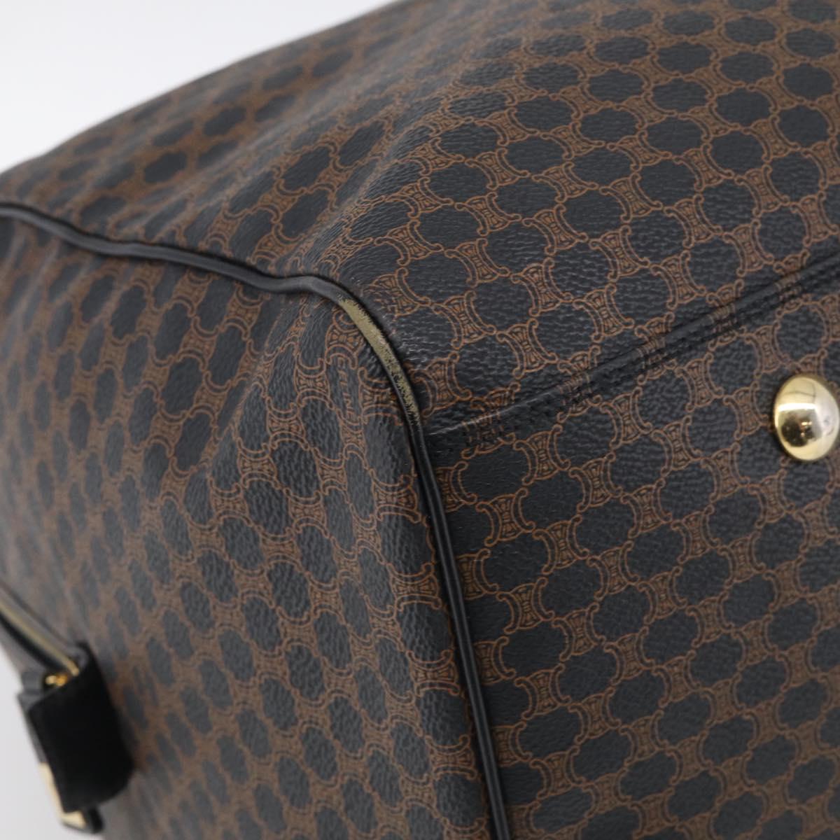 CELINE Macadam Canvas Boston Bag PVC Leather Black Gold Auth 209324V