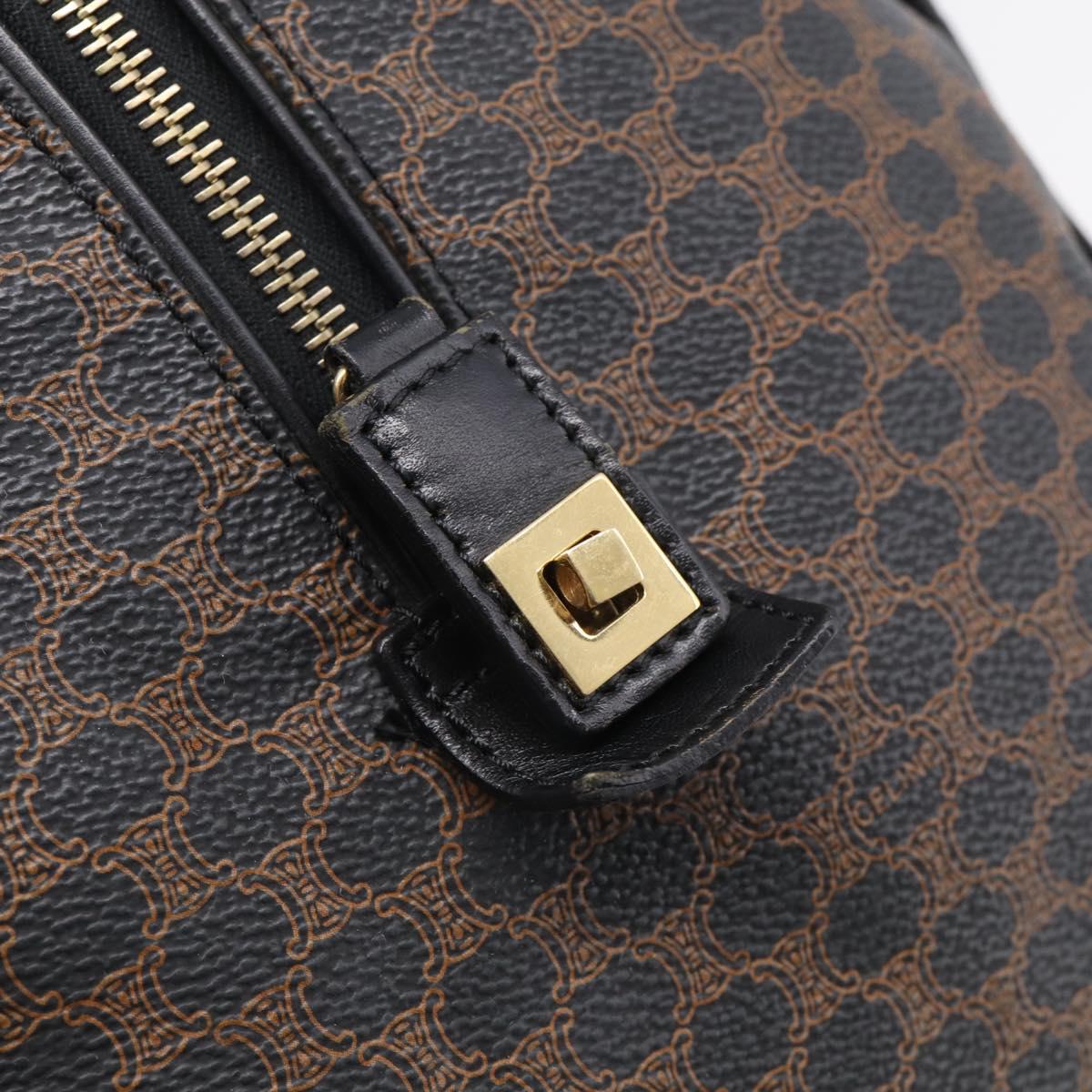 CELINE Macadam Canvas Boston Bag PVC Leather Black Gold Auth 209324V