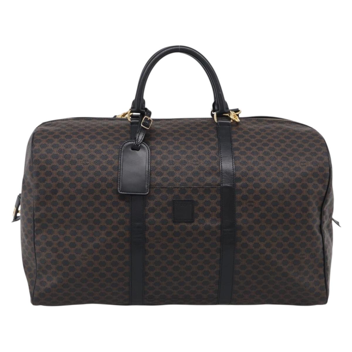 CELINE Macadam Canvas Boston Bag PVC Leather Black Gold Auth 209324V