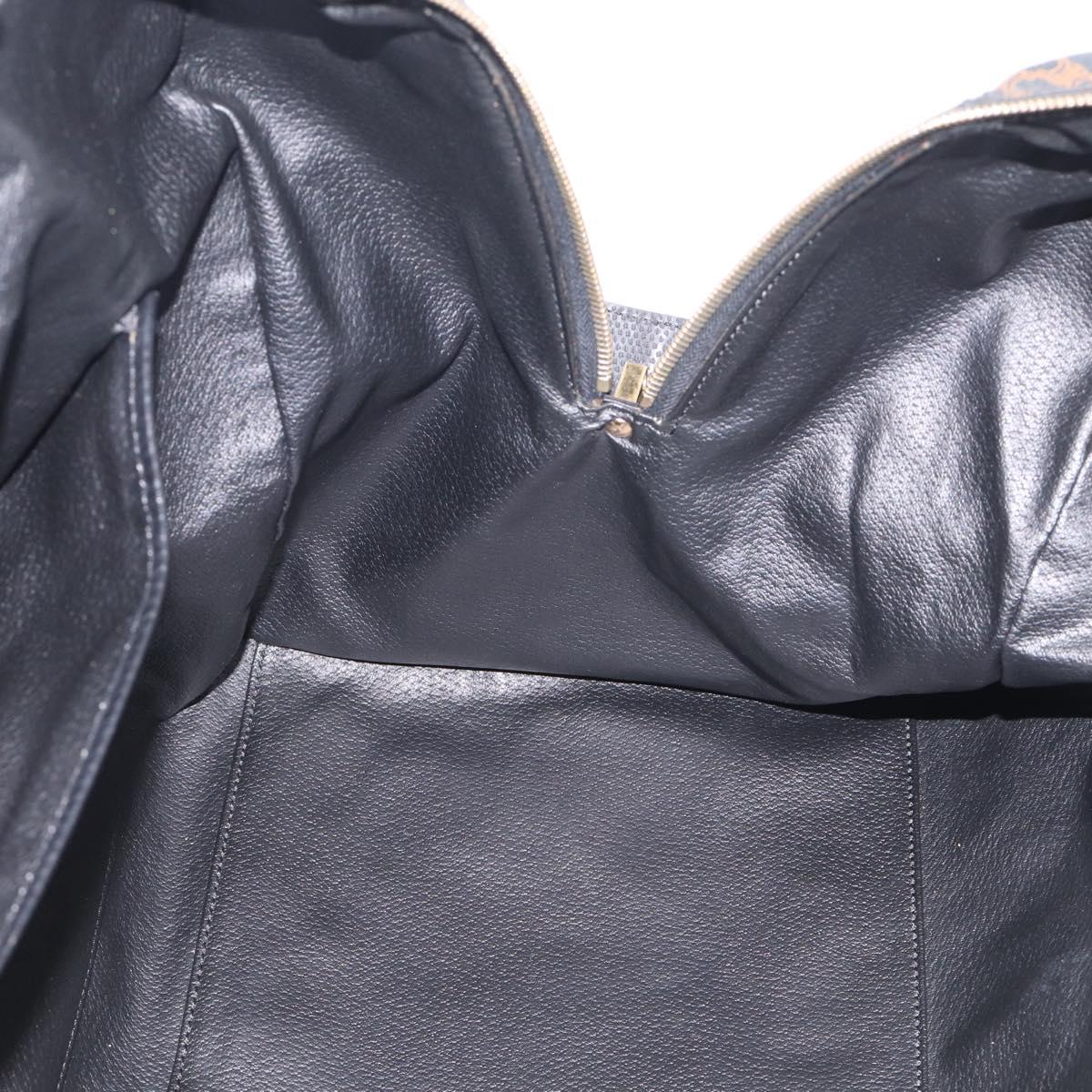 CELINE Macadam Canvas Boston Bag PVC Leather Black Gold Auth 209324V