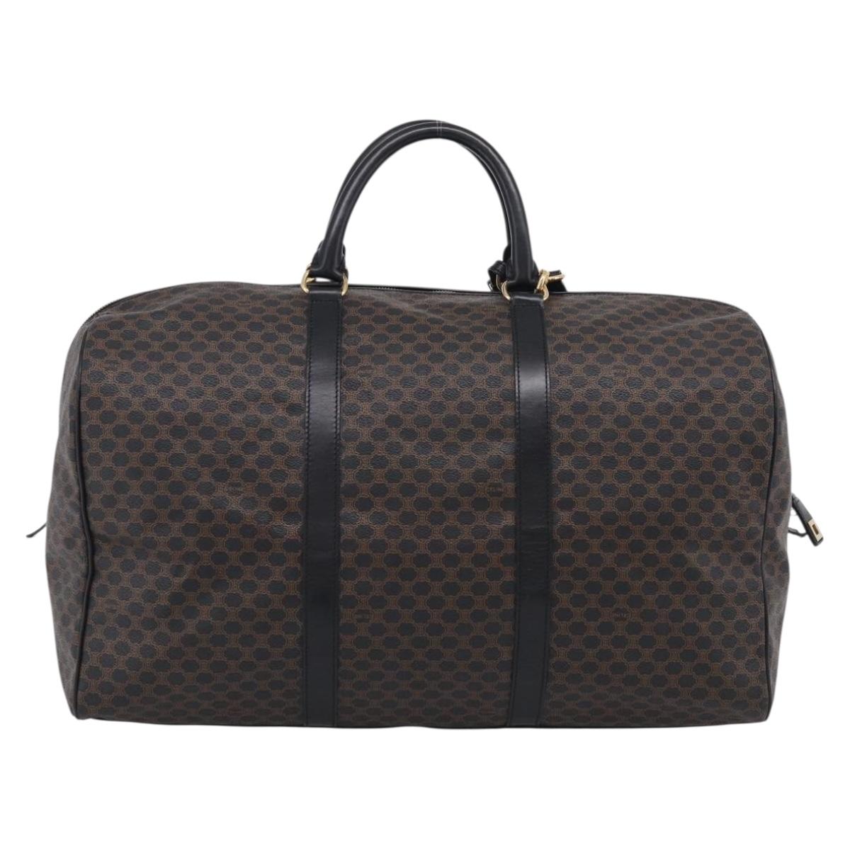 CELINE Macadam Canvas Boston Bag PVC Leather Black Gold Auth 209324V