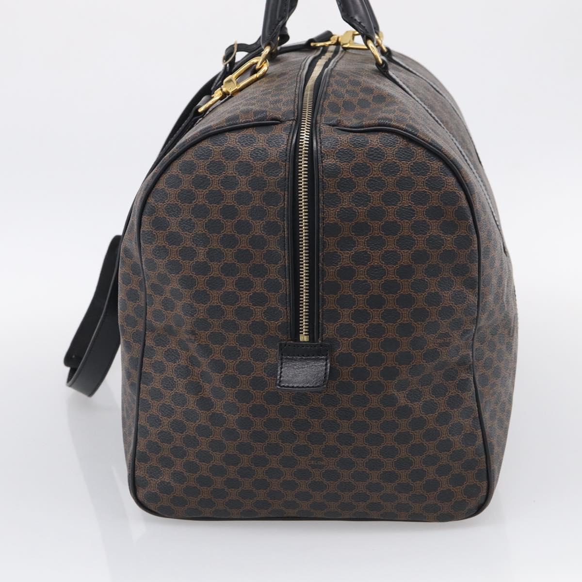 CELINE Macadam Canvas Boston Bag PVC Leather Black Gold Auth 209324V