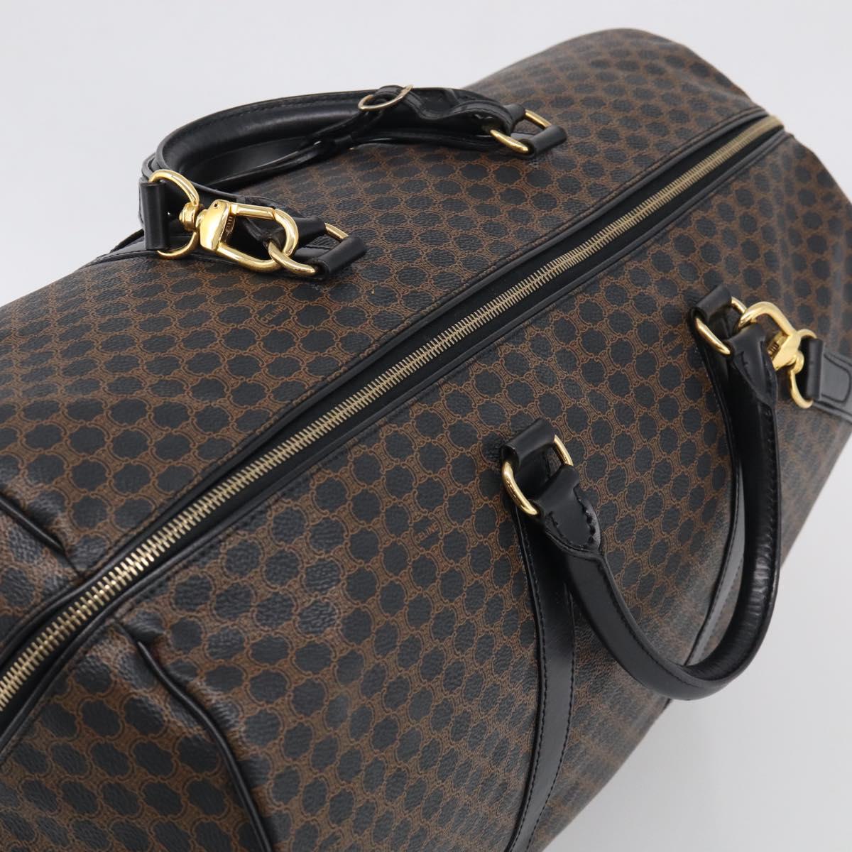 CELINE Macadam Canvas Boston Bag PVC Leather Black Gold Auth 209324V