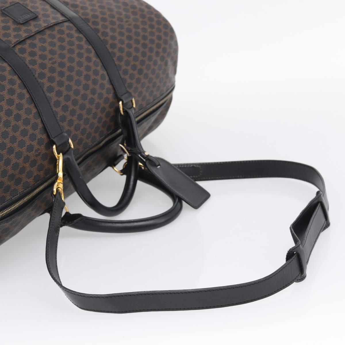 CELINE Macadam Canvas Boston Bag PVC Leather Black Gold Auth 209324V