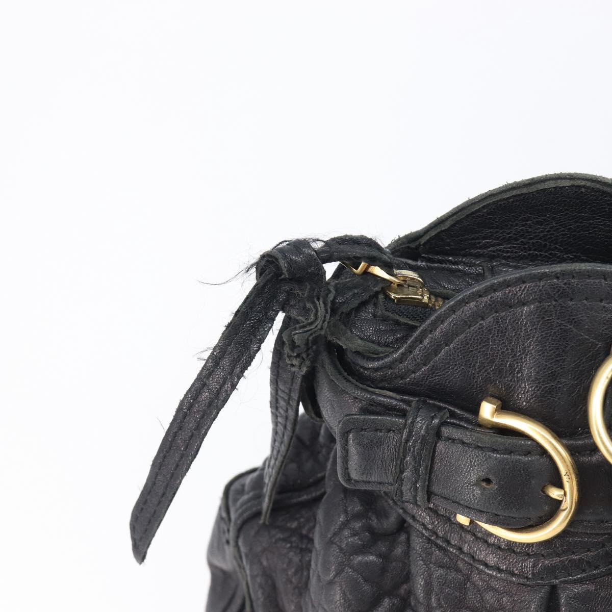 Salvatore Ferragamo Gancini Shoulder Bag Leather Black Gold Auth 209327A