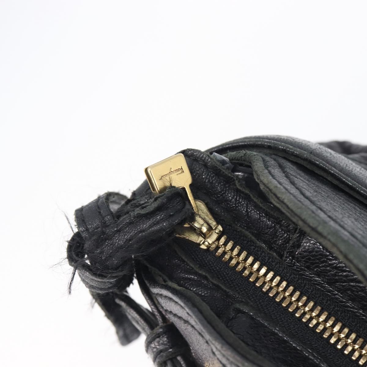 Salvatore Ferragamo Gancini Shoulder Bag Leather Black Gold Auth 209327A