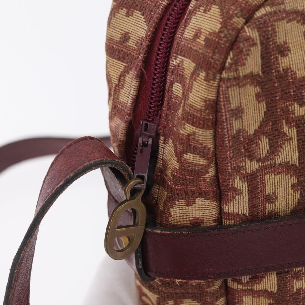 Christian Dior Trotter Canvas Shoulder Bag Red Gold Auth 209329
