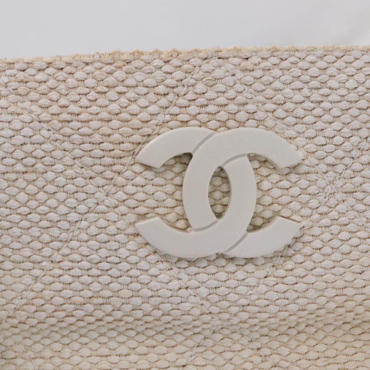 CHANEL Chain Tote Bag Canvas White Gold CC Auth 209331