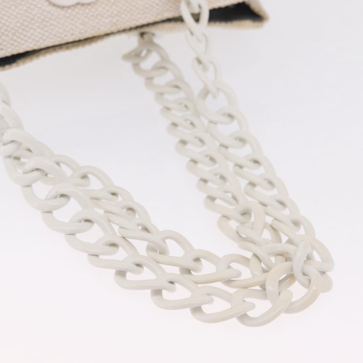 CHANEL Chain Tote Bag Canvas White Gold CC Auth 209331