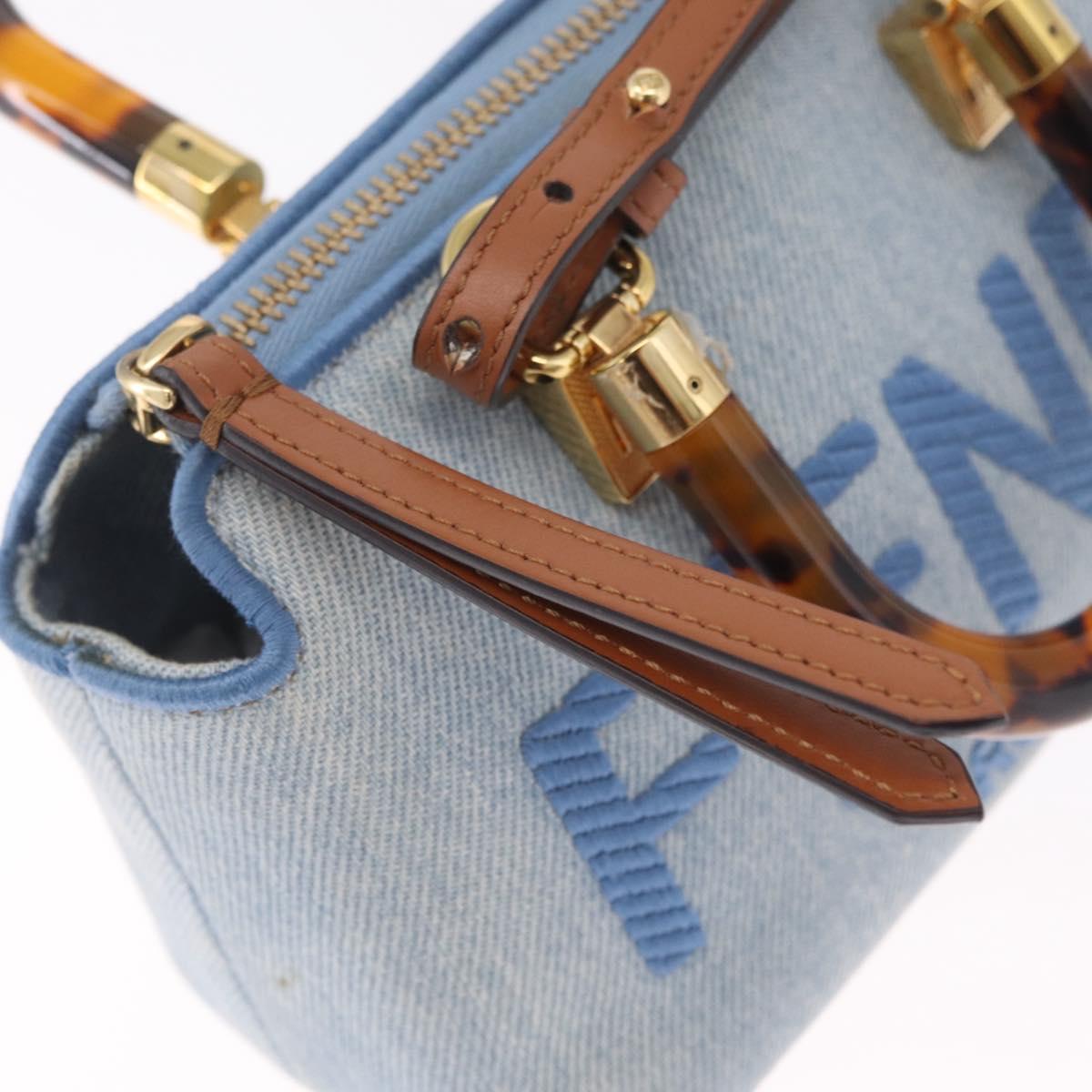FENDI Hand Bag Denim 2way Blue Gold 8BS067 Auth 209336V