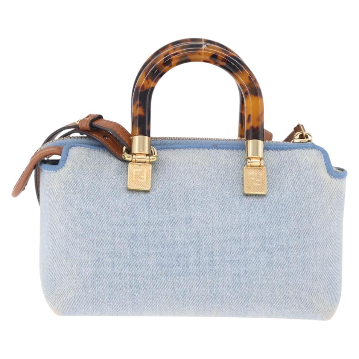 FENDI Hand Bag Denim 2way Blue Gold 8BS067 Auth 209336V