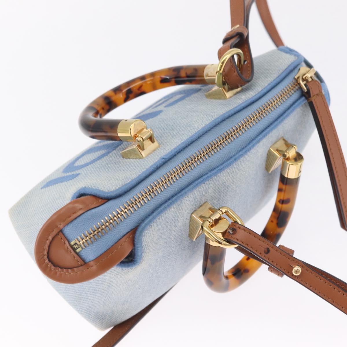 FENDI Hand Bag Denim 2way Blue Gold 8BS067 Auth 209336V
