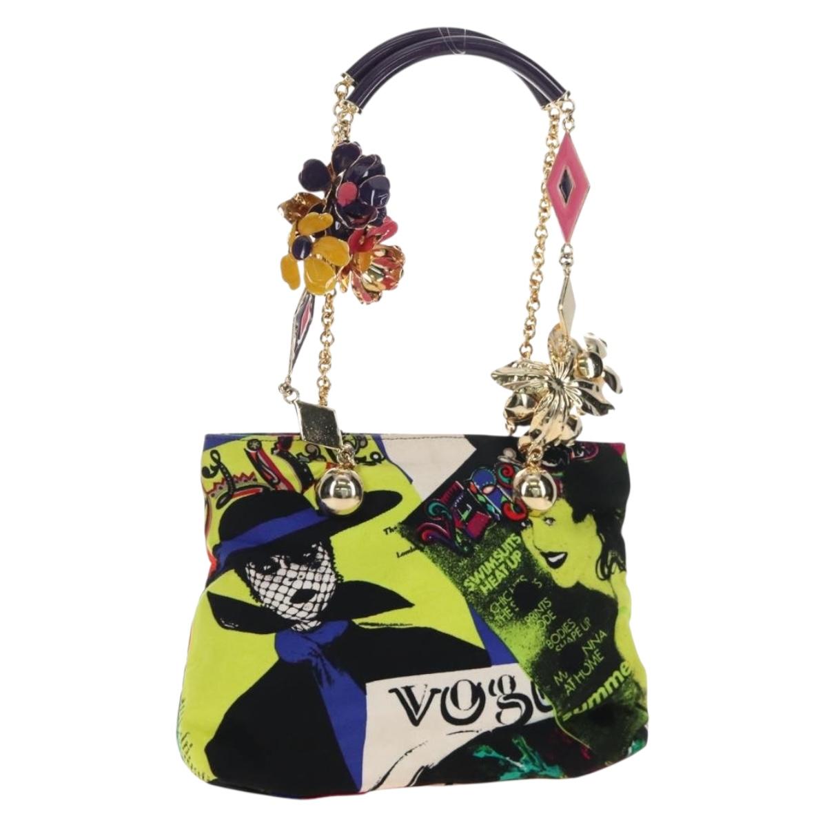 VERSACE Hand Bag Canvas Multicolor Gold Auth 209339V