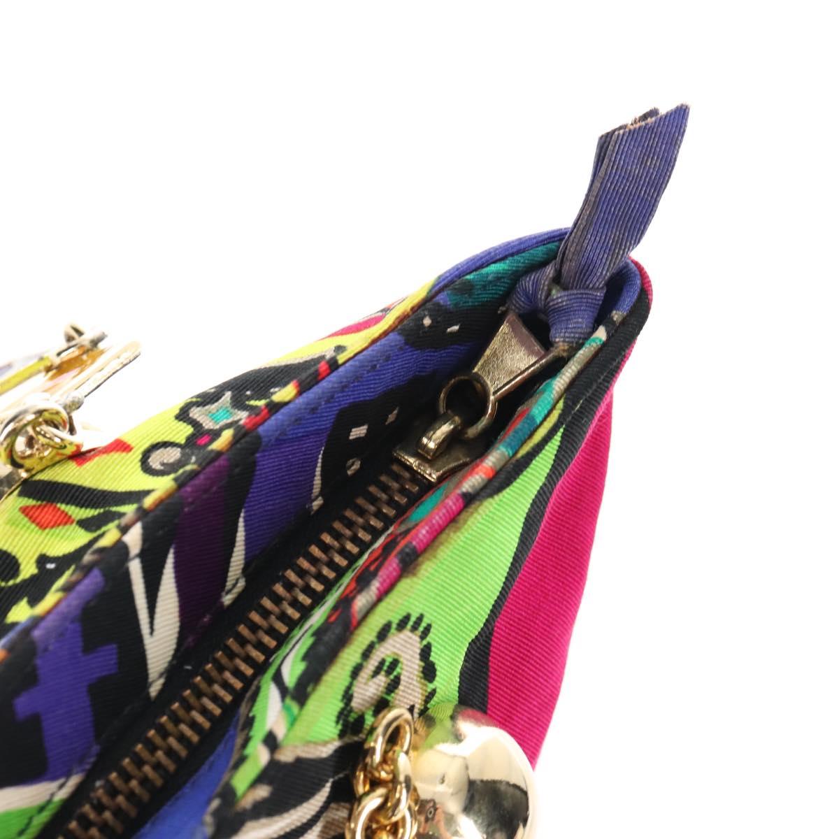 VERSACE Hand Bag Canvas Multicolor Gold Auth 209339V