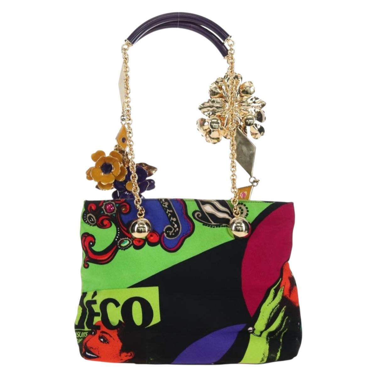 VERSACE Hand Bag Canvas Multicolor Gold Auth 209339V
