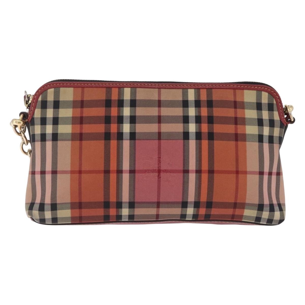BURBERRY Nova Check Chain Shoulder Bag Canvas Red Gold Auth 209340A