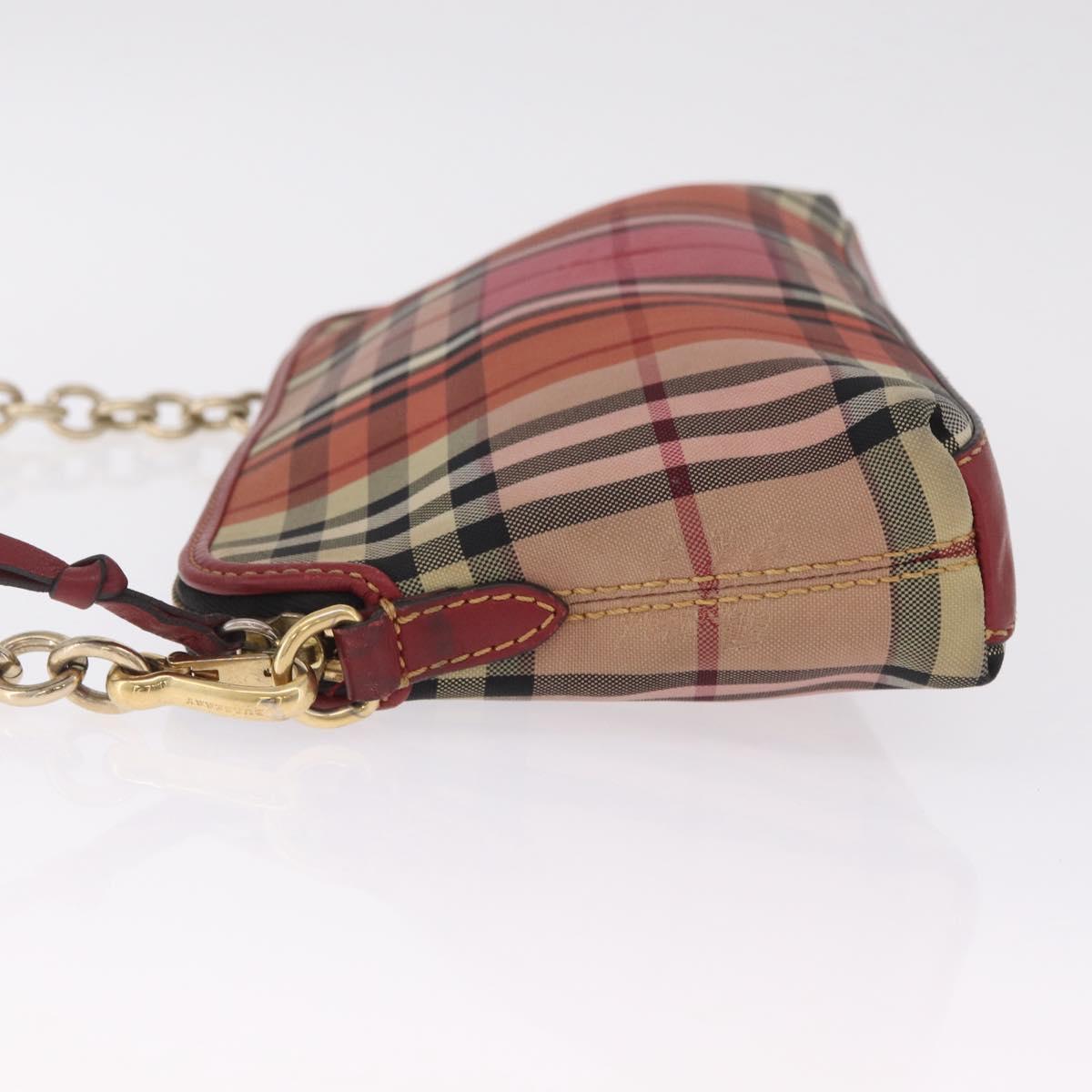 BURBERRY Nova Check Chain Shoulder Bag Canvas Red Gold Auth 209340A