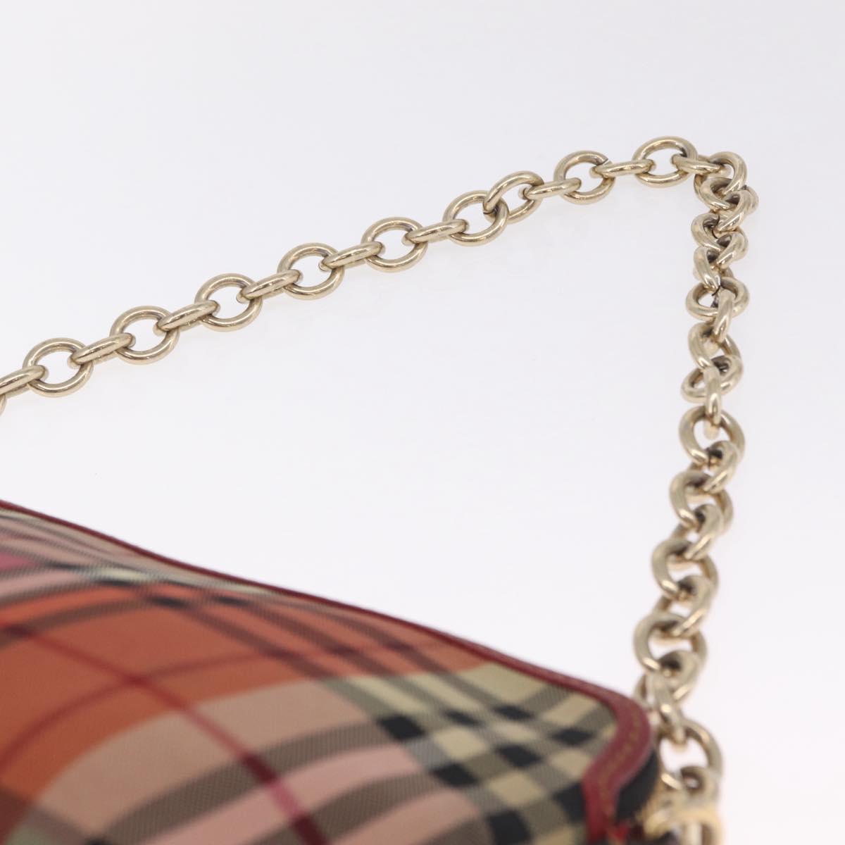 BURBERRY Nova Check Chain Shoulder Bag Canvas Red Gold Auth 209340A