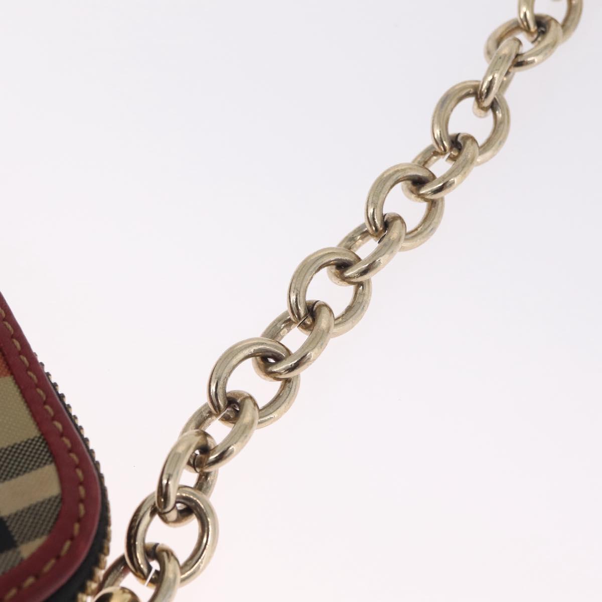 BURBERRY Nova Check Chain Shoulder Bag Canvas Red Gold Auth 209340A