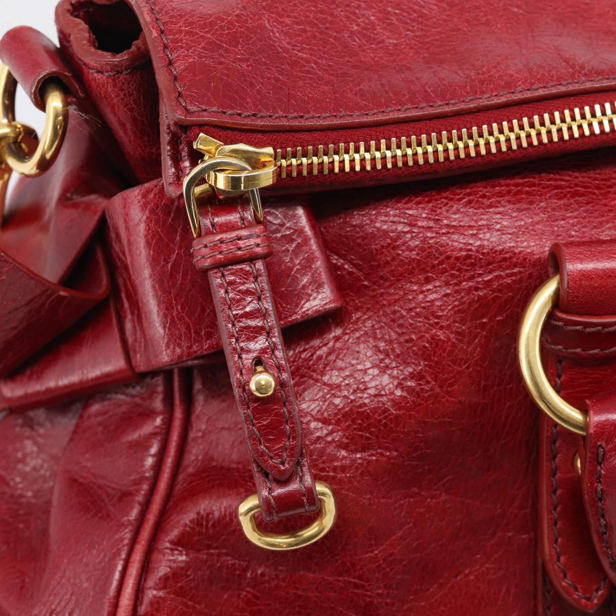 Miu Miu Hand Bag Vitellolux 2way Red Gold Auth 209342M