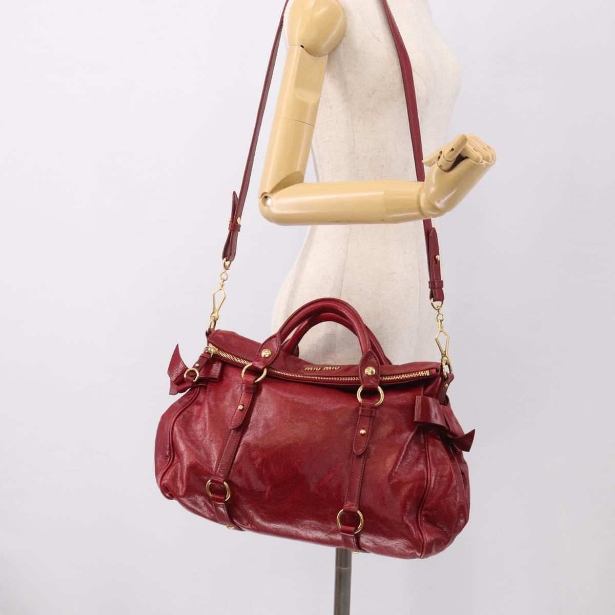 Miu Miu Hand Bag Vitellolux 2way Red Gold Auth 209342M
