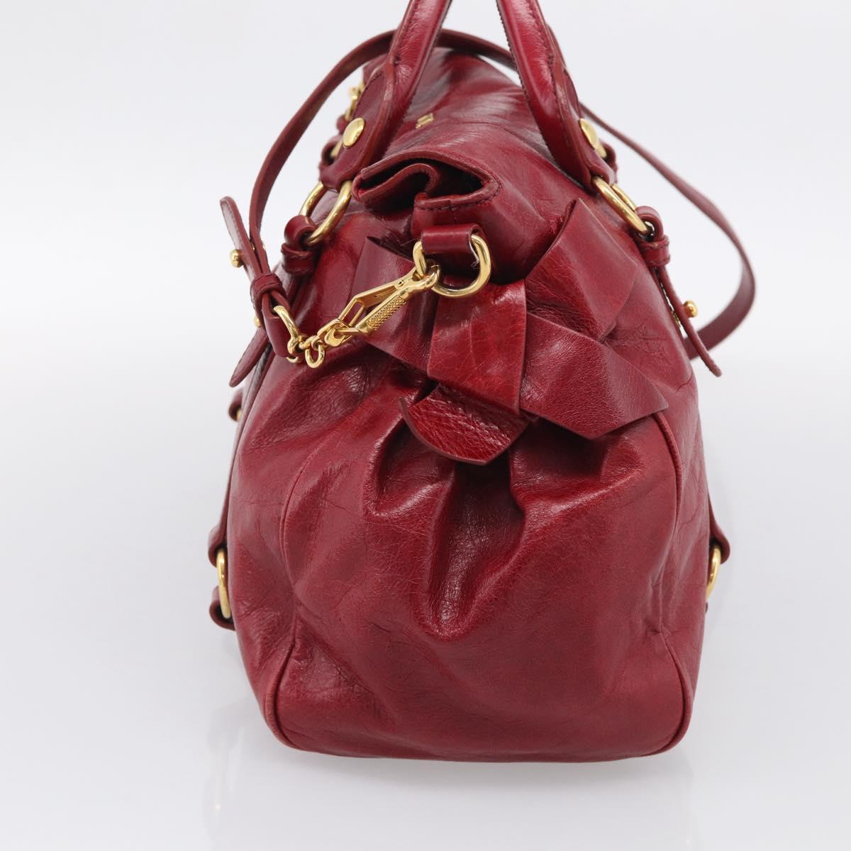 Miu Miu Hand Bag Vitellolux 2way Red Gold Auth 209342M