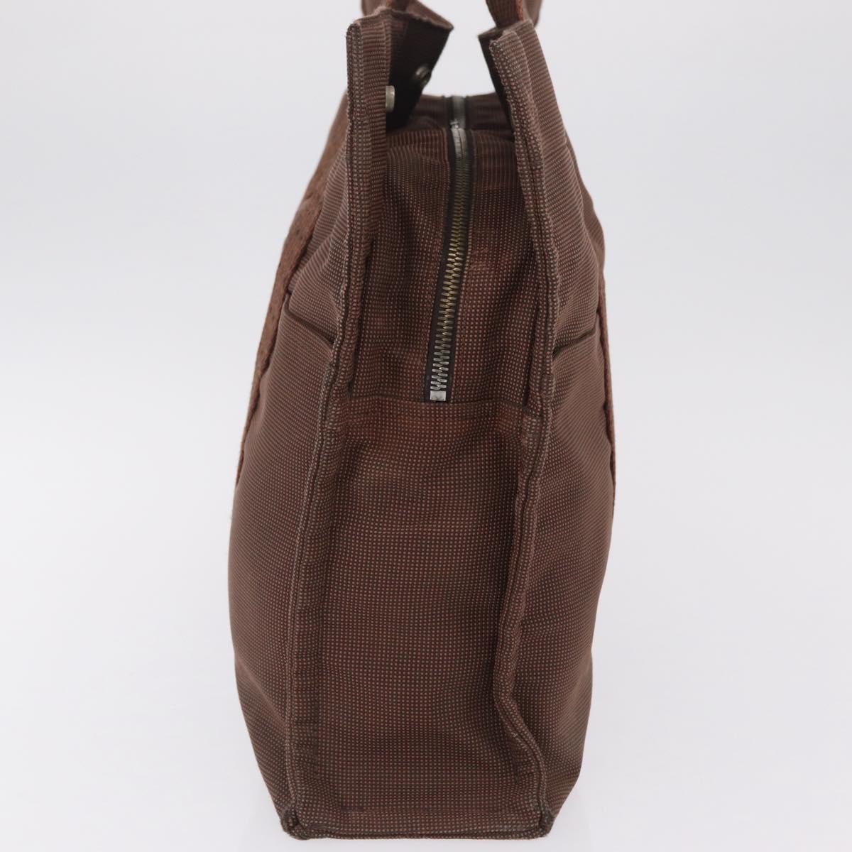 HERMES Her Line MM Hand Bag Canvas Brown Silver Auth 209350
