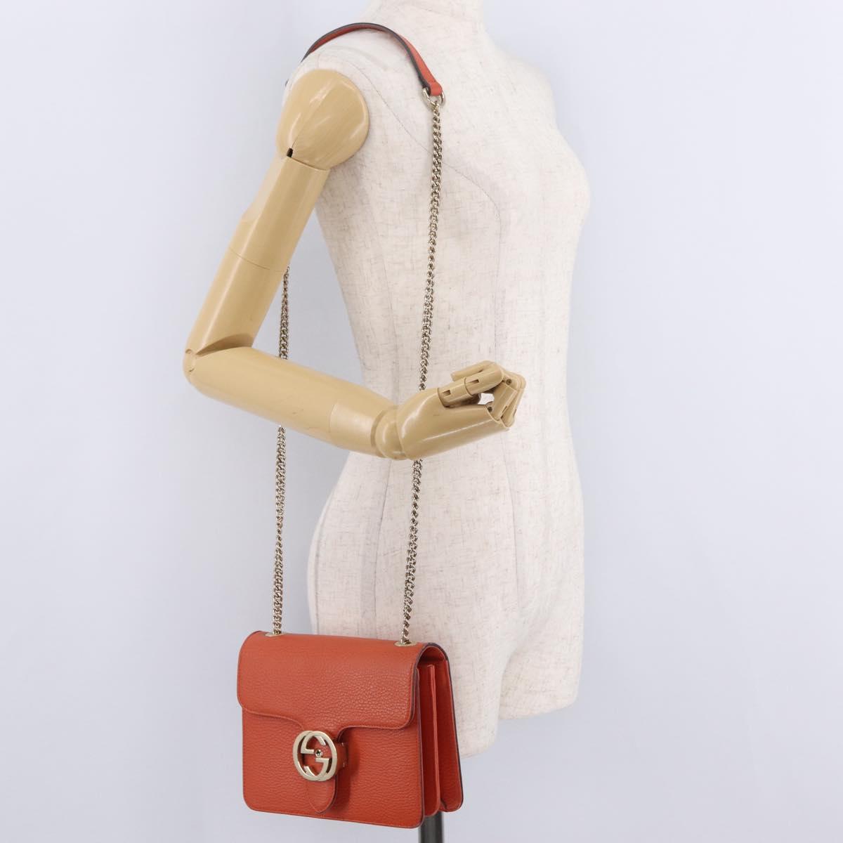 GUCCI Interlocking G Chain Bag Leather Outlet Orange Gold 510304 Auth 209361V