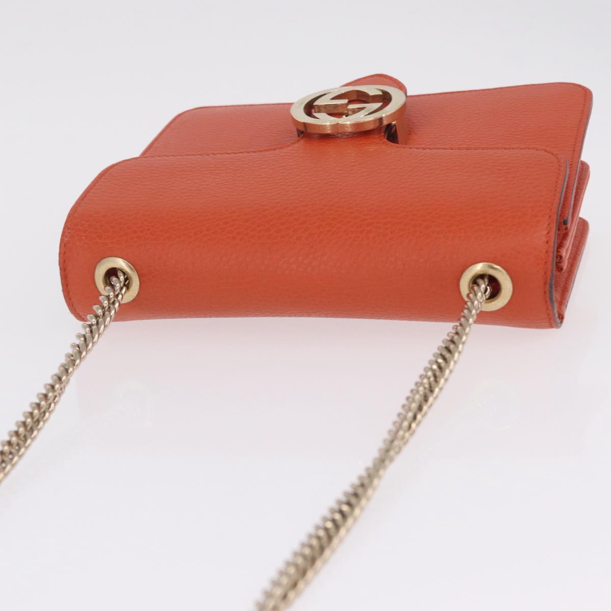 GUCCI Interlocking G Chain Bag Leather Outlet Orange Gold 510304 Auth 209361V