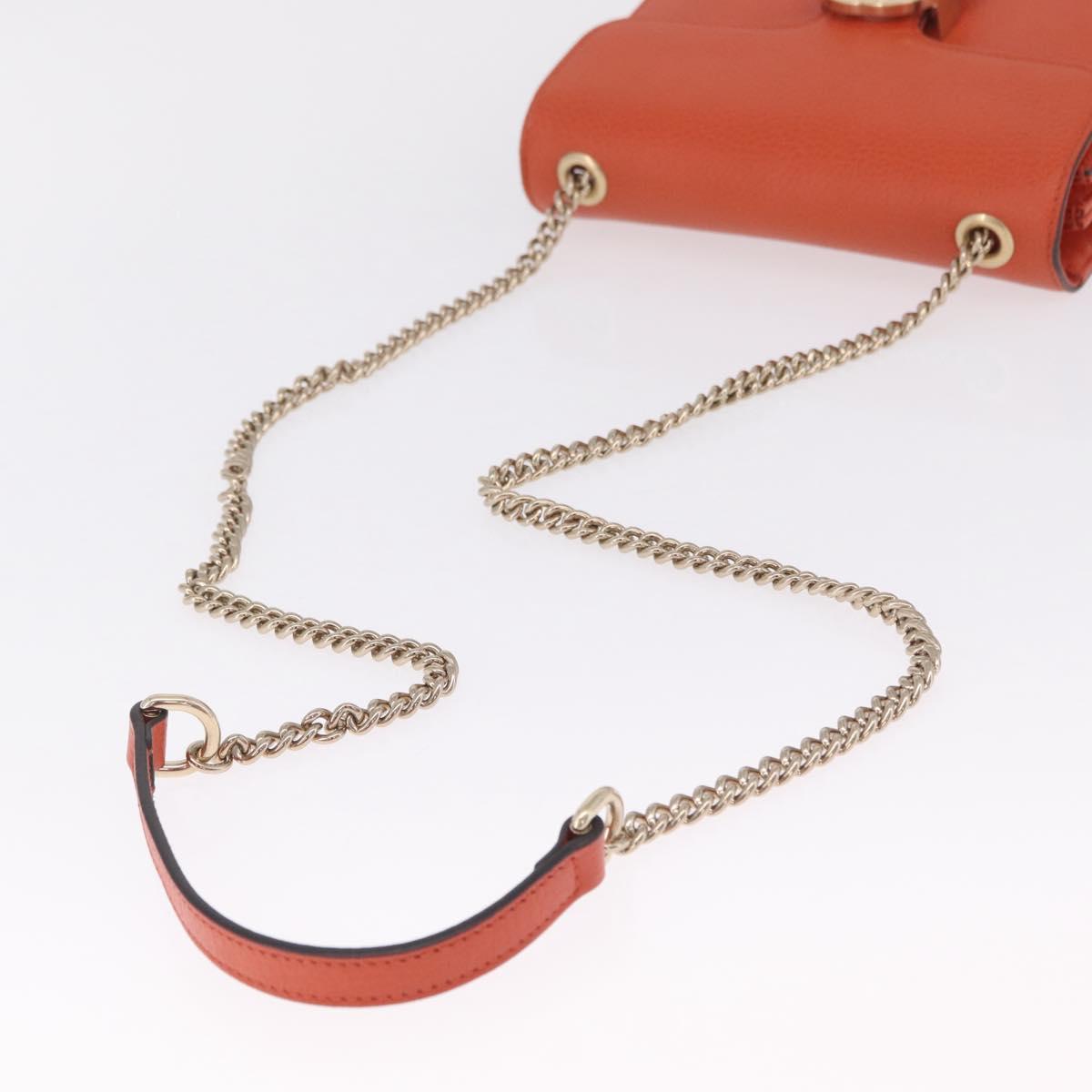 GUCCI Interlocking G Chain Bag Leather Outlet Orange Gold 510304 Auth 209361V