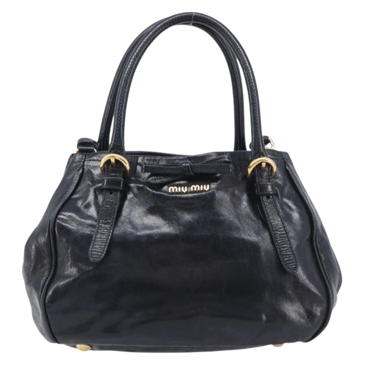 Miu Miu Hand Bag Leather 2way Black Gold Tone Auth 209363V