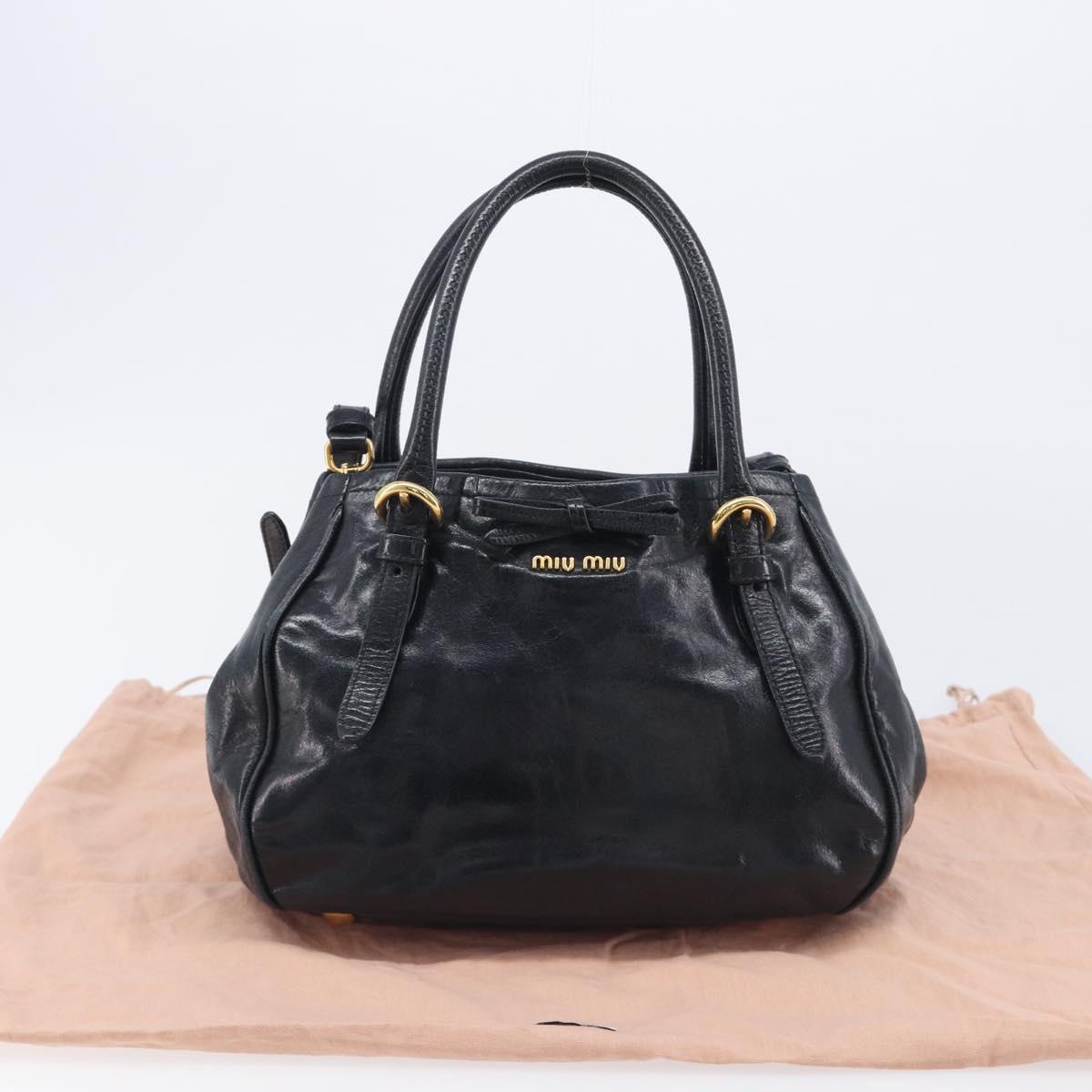 Miu Miu Hand Bag Leather 2way Black Gold Tone Auth 209363V