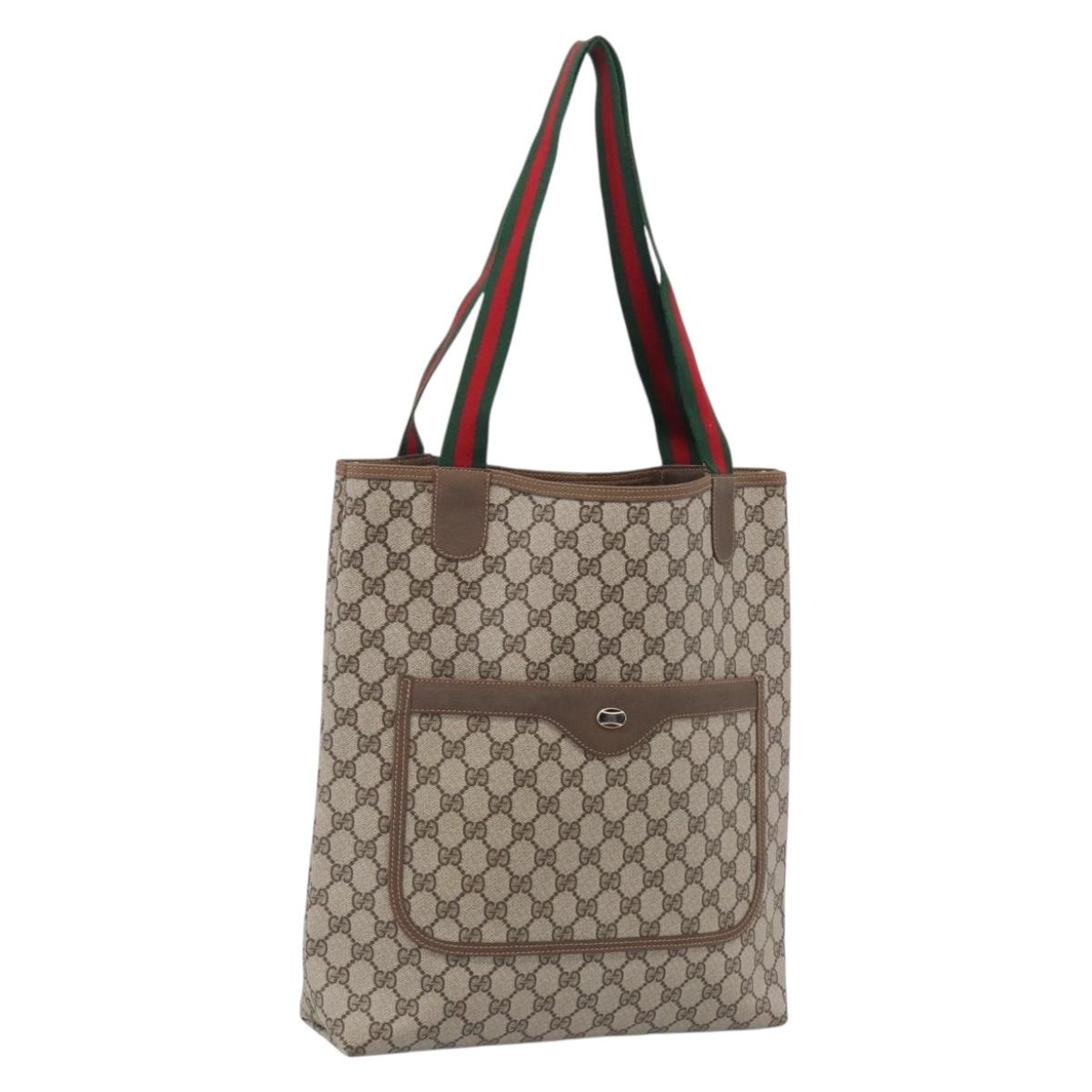 GUCCI GG Supreme Web Sherry Line Tote Bag PVC Beige 39 02 003 Auth 209366A