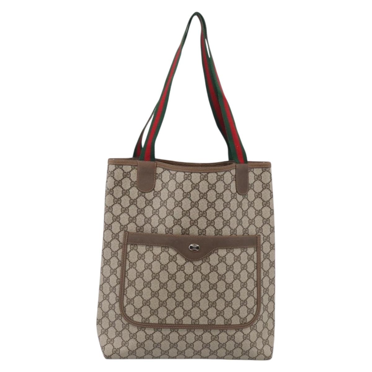 GUCCI GG Supreme Web Sherry Line Tote Bag PVC Beige 39 02 003 Auth 209366A