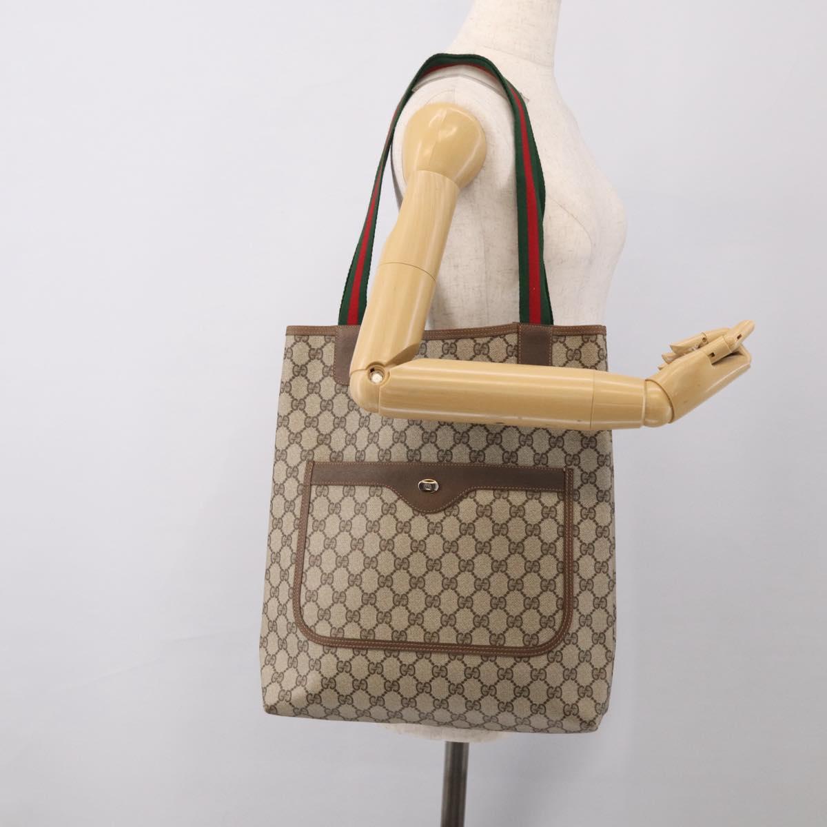 GUCCI GG Supreme Web Sherry Line Tote Bag PVC Beige 39 02 003 Auth 209366A