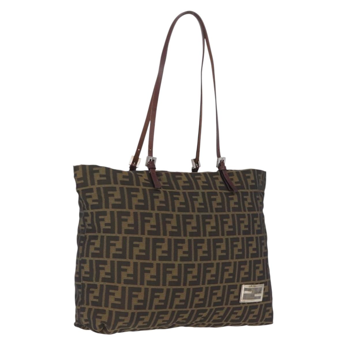 FENDI Zucca Canvas Tote Bag Brown Silver Auth 209368