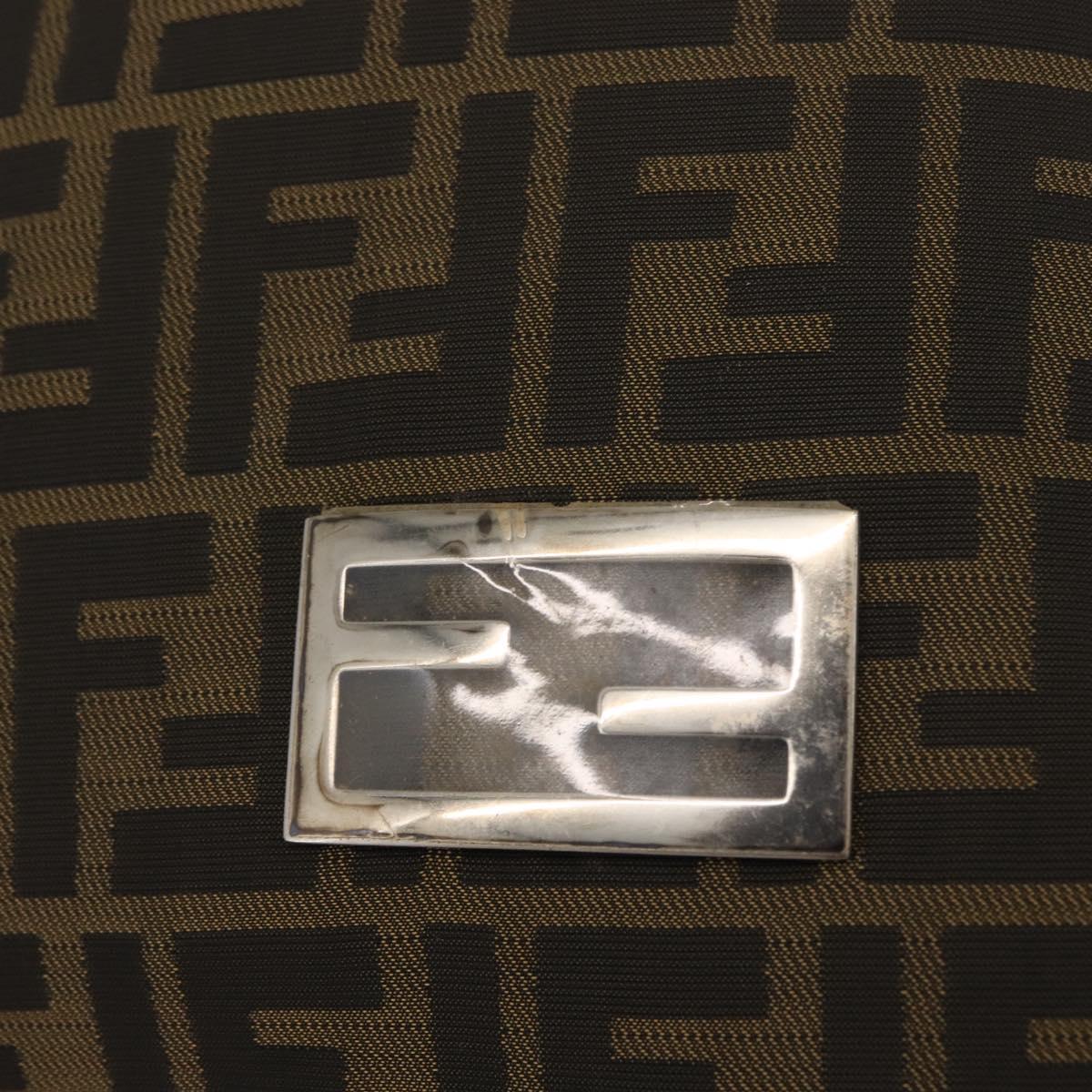 FENDI Zucca Canvas Tote Bag Brown Silver Auth 209368